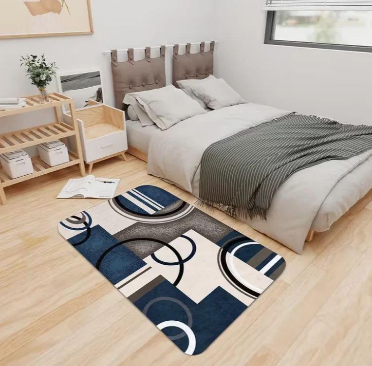 Chic Blue Geometric Non-Slip Floor Mat - Perfect for Living Room, Bedroom, and Kitchen Decoration Rug