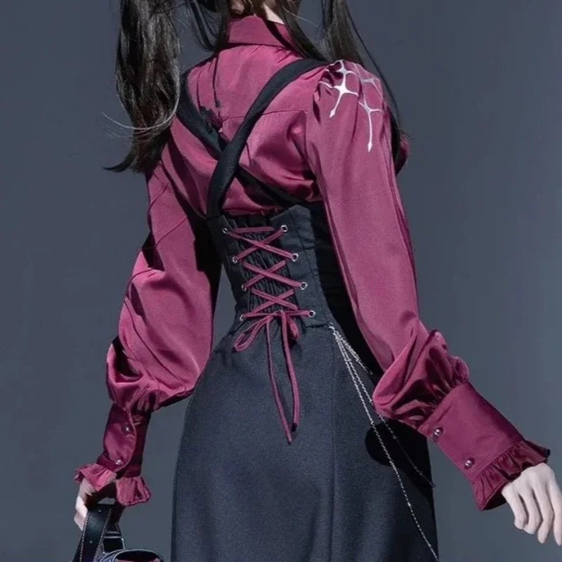 日本不規則なスプリットブラウスシングルブレストグランジボディコンシャツ女性原宿ヴィンテージフリル襟 Blusas Y2k 美的