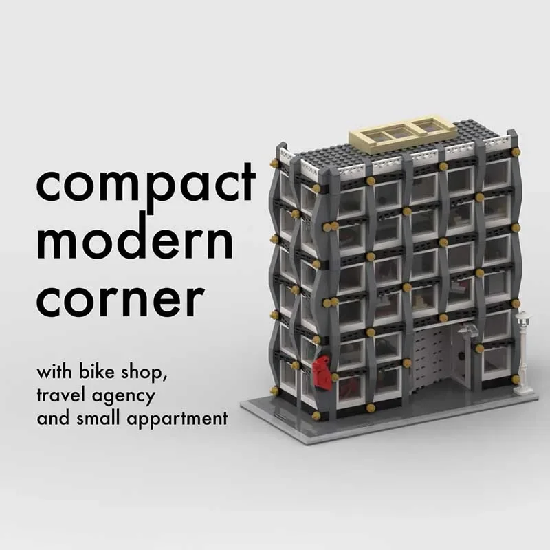 City Street View Moc Building Blocks Modular Compact Modern Corner Model Technology Brick DIY Assembly Construction Holiday Toy