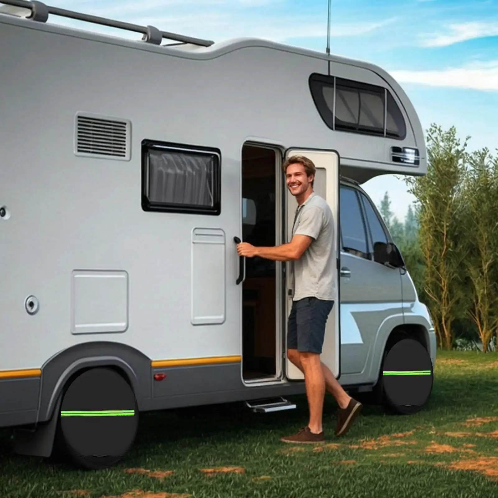 Per coperture per pneumatici per auto, rimorchi, camper, neve, pioggia, pneumatici, copertura riflettente, set di 4 borse resistenti per la protezione dalla neve, dalla pioggia e allo sole