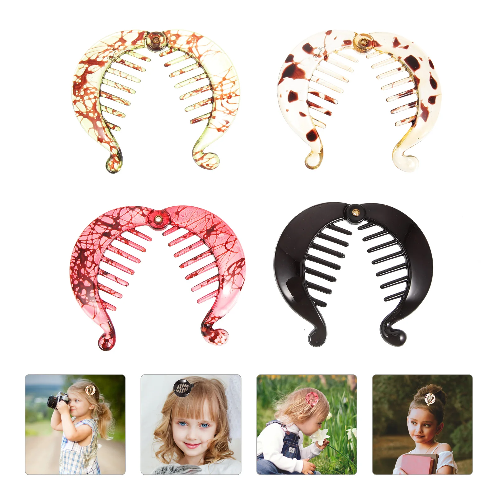 

4 Pcs Banana Clip Hair Accessories Clips for Women Thick Barrettes Fine Ponytail Medium Headdress