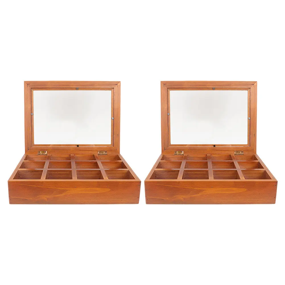 

2Pcs Solid Wood Jewelry Storage Box Elegant Retro Design Transparent Cover Multi Compartment Organizer Travel Friendly Desk
