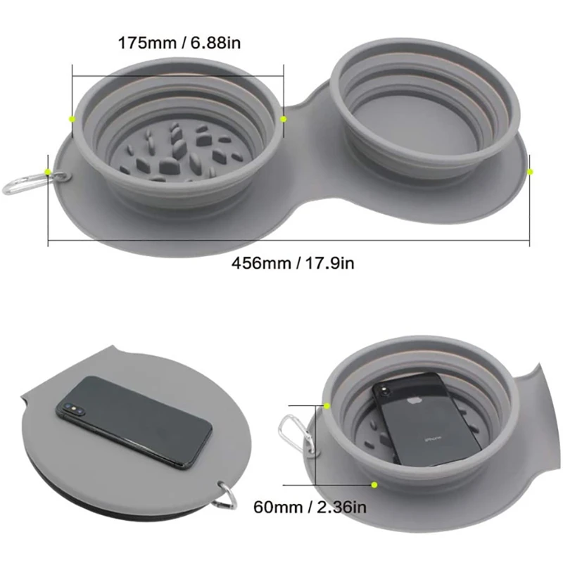 Dog Portable Bowl Outdoor Pet Food Double Bowls Foldable Non-slip Anti-choking Slowly Feed Silicone Cat Travel Bowl Pet Supplies