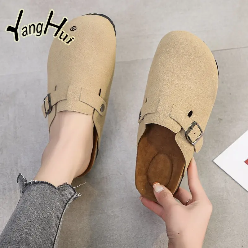 2023 New Concise Retro Outside Flat with Women\'s Slippers Mules Modern Sandals Buckle Shoes Strap Autumn Winter