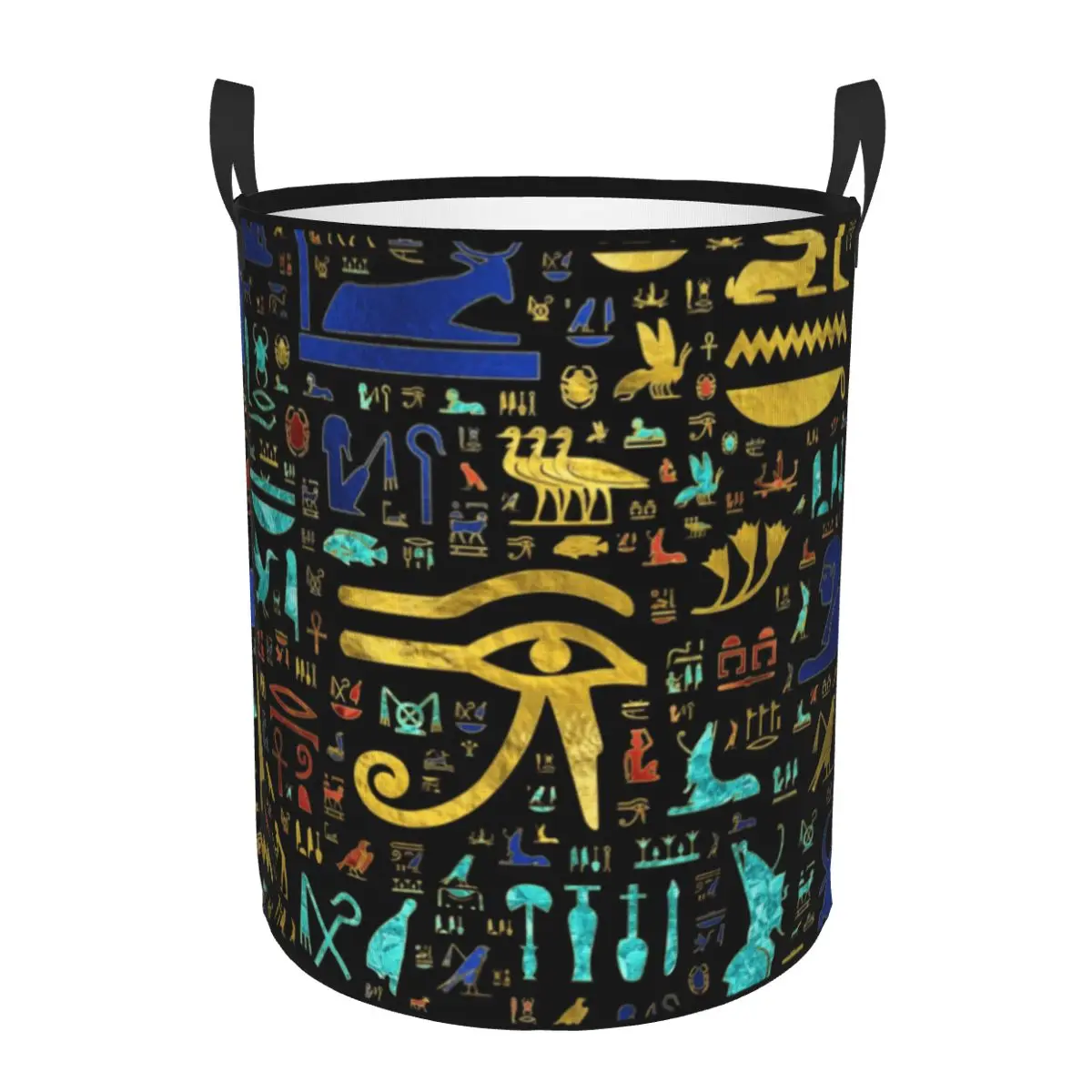 Custom Colorful Ancient Egyptian Hieroglyphic Pattern Laundry Hamper Large Storage Basket Egypt Kids Nursery Toy Organizer