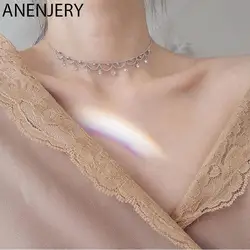 ANENJERY Silver Color Waterdrop Zircon Choker Necklace For Women Clavicle Chain Necklace Jewelry Gifts S-N245