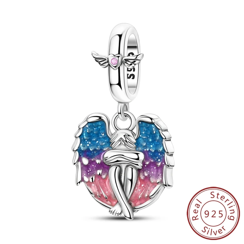 

Colorful 100% 925 Sterling Silver Colorful Winged Angel Dangle Charm Fits Original Bracelet For Necklace Exquisite Gifts