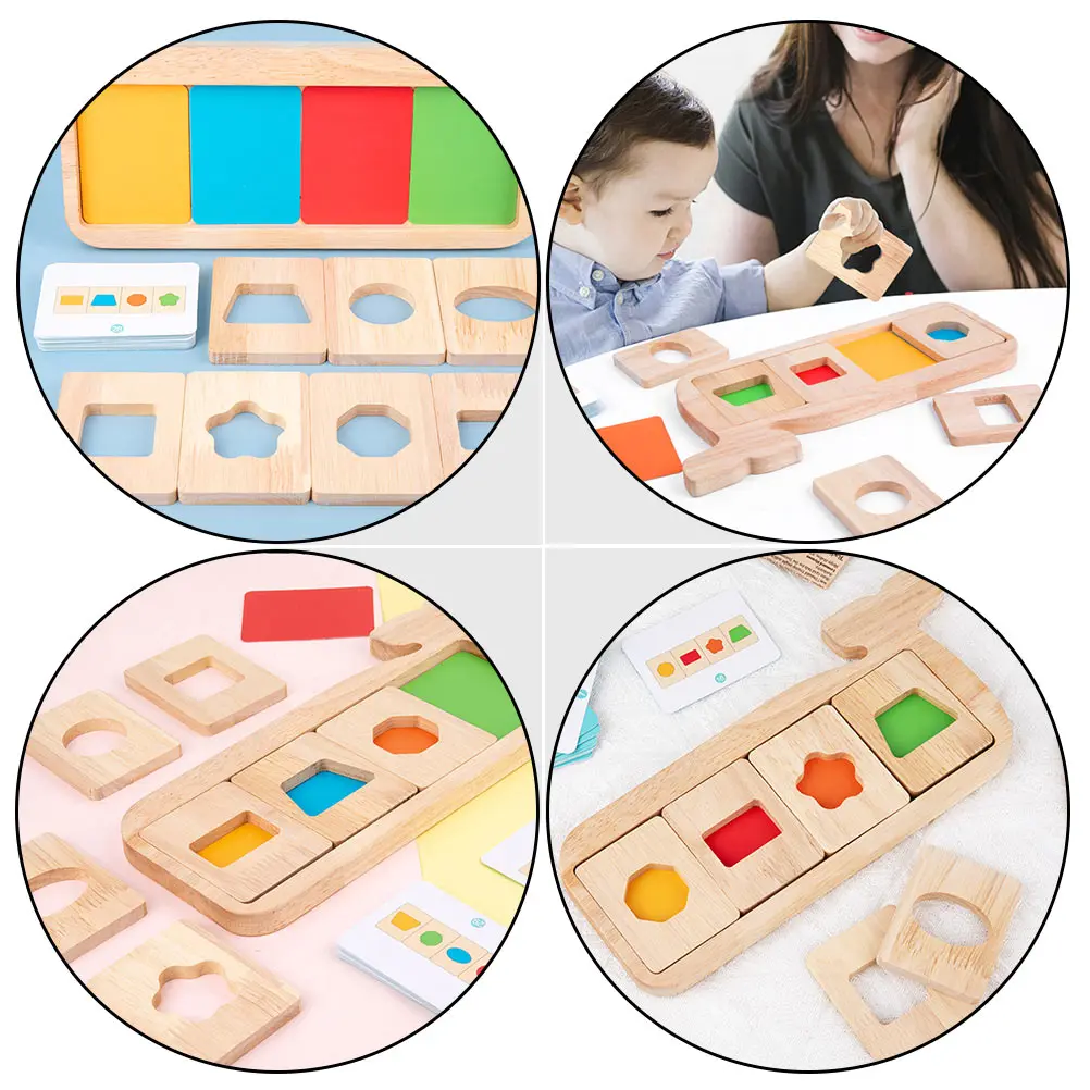 

1 set 1 Set Wooden Colorful Puzzle Educational Stacking For Kids Shape Recognition Parent-Child Interactive Game Whale Geometry