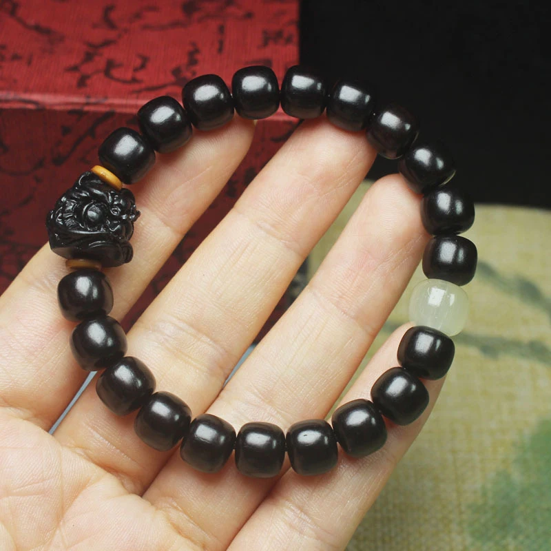 

9mm Black Sandalwood Vintage Beads DIY Lion Dance Bracelet Simple Unisex Buddhist Prayer Beads Jewelry