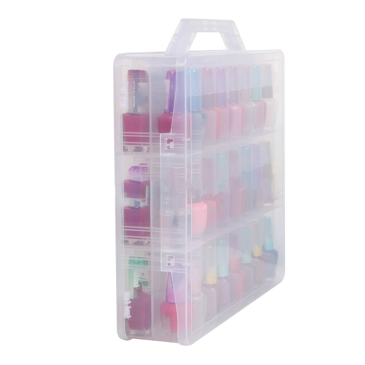 

AB39-48 Cells 2 Layer Nail Polish Organizer Portable Clear Nail Supplies Needlework Storage Box Adjustable Storage Case