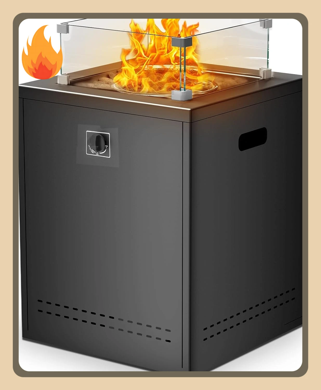 

[Лучший продавец! ]20-дюймовый квадратный бездымный стол для костра на пропане, портативный уличный обогреватель для патио на 50 000 БТЕ с лавовыми камнями, стеклянный ветер