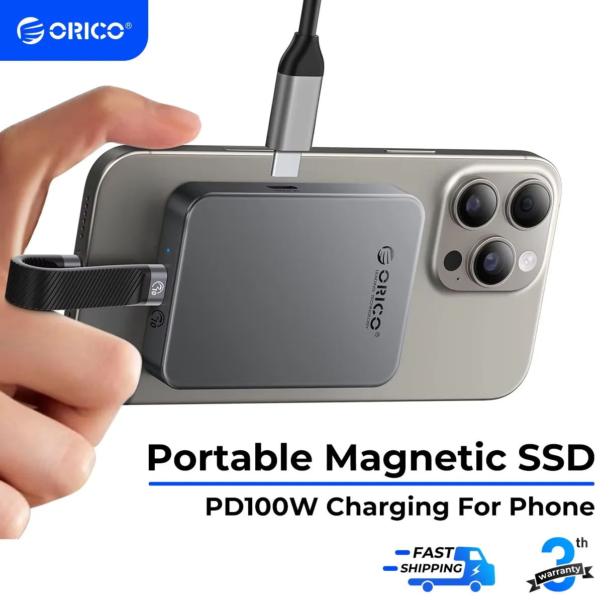 

ORICO 1TB Magnetic SSD, PD100W Charging, 4K ProRes HDR, 1000MB/s USB 3.2, Portable External Drive for iPhone 16/15, Laptops