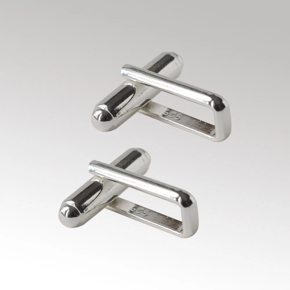 Solid 925 Sterling Silver Cufflink Fitting Base Round Bar with U Arm Assembled, DIY components