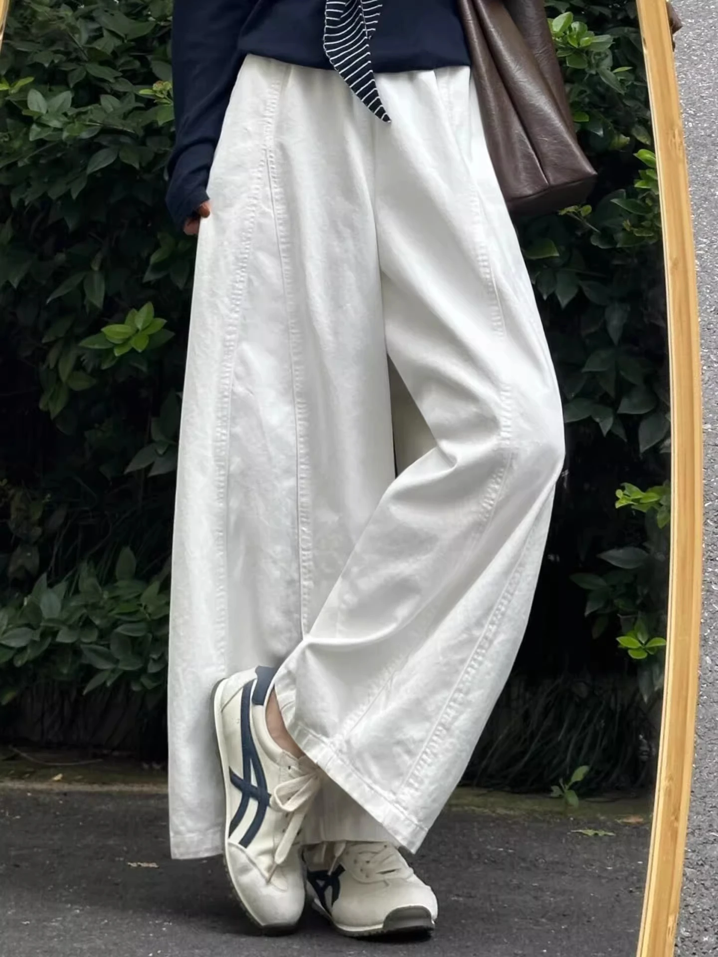 

White High Waist Wide Leg Casual Pants Women's Summer Thin Large Size Loose Slimming Lazy Style Loose Fit Trousers