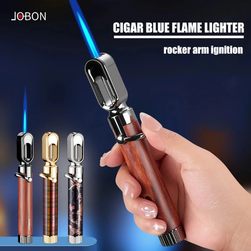 Creative Metal JOBON Cigar Igniter, Rocker Arm Ignition Blue Flame, Visible Gas Tank and Safety Buckle Portable Lighter
