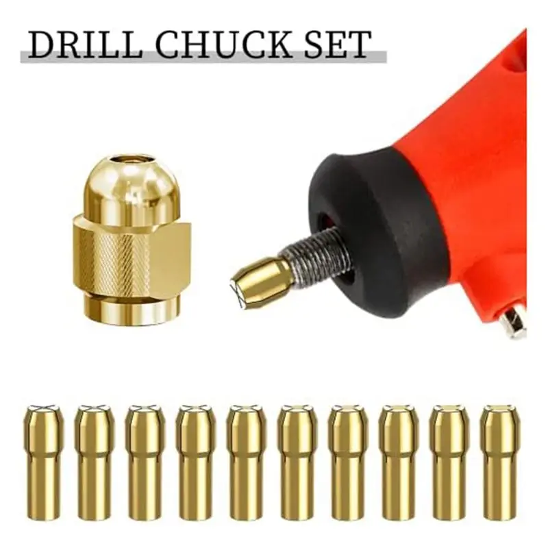 

A58Z Brass Collet Set, 4485 Brass Rotary Tool Accessories with 1/32In To 1/8In Replacement 4486 Drill Keyless Bit Chuck Tool