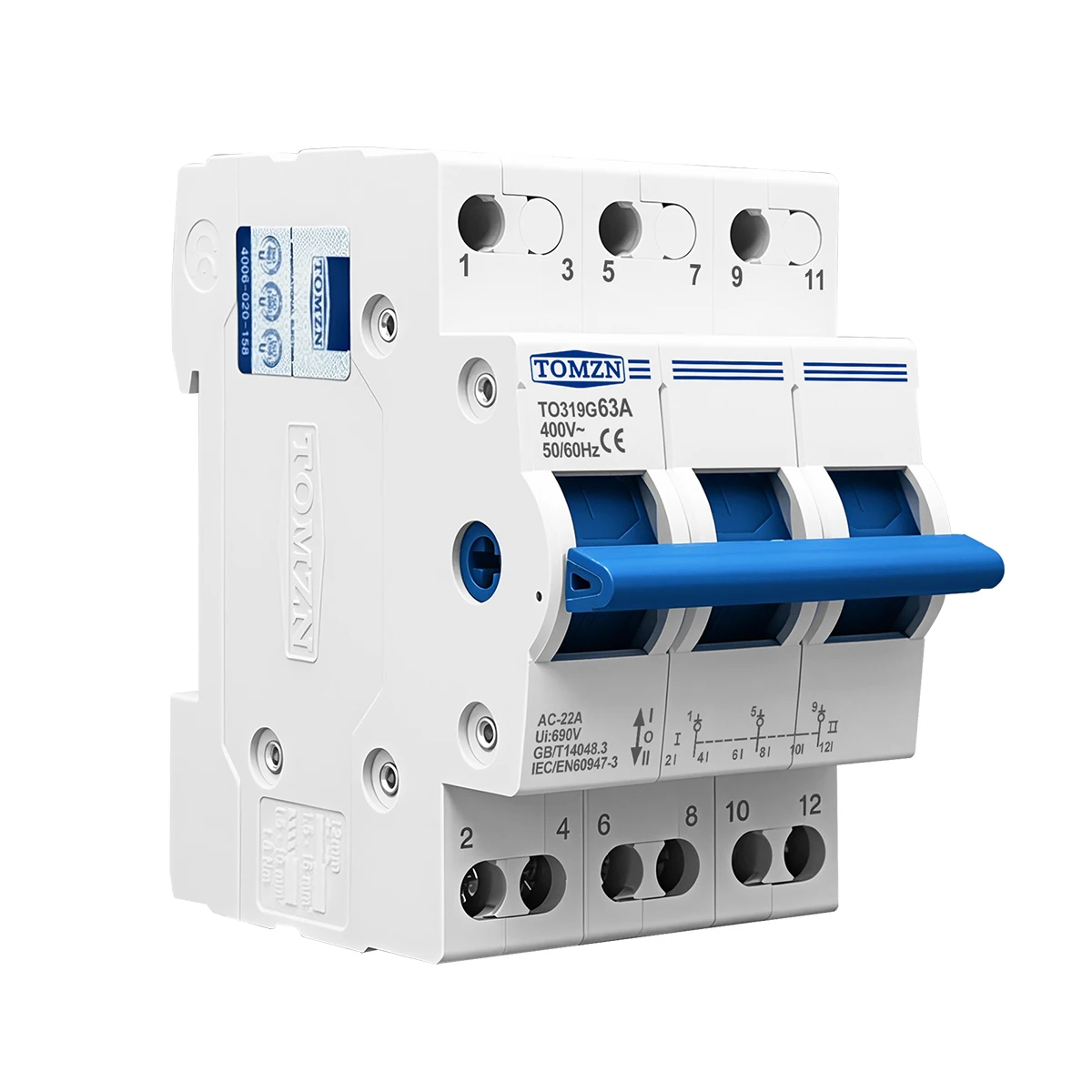 TOMZN 3P 380V AC 40A 63A MTS Dual Power Manual Transfer Isolating Switch Interlock Circuit Breaker