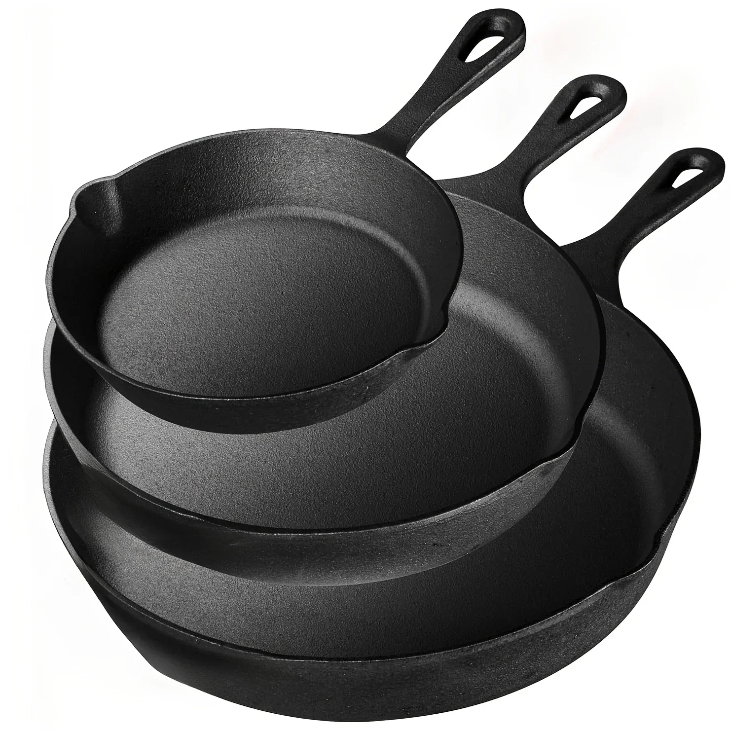 3-teiliges Pfanne-Set aus blankem Gusseisen (6/8/10 Zoll) | 100 % natürliche Gewürz, keine chemischen Beschichtungen | Clan Sand Cast.