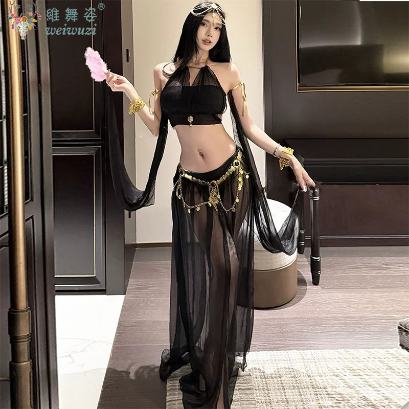 Cosplay Griechische Göttin Prinzessin Outfits Sexy Bauchtanz-Kostüm Damen Funkelnde Pailletten Lingerie Set Freche BH-Set mit Münzen Netzrock