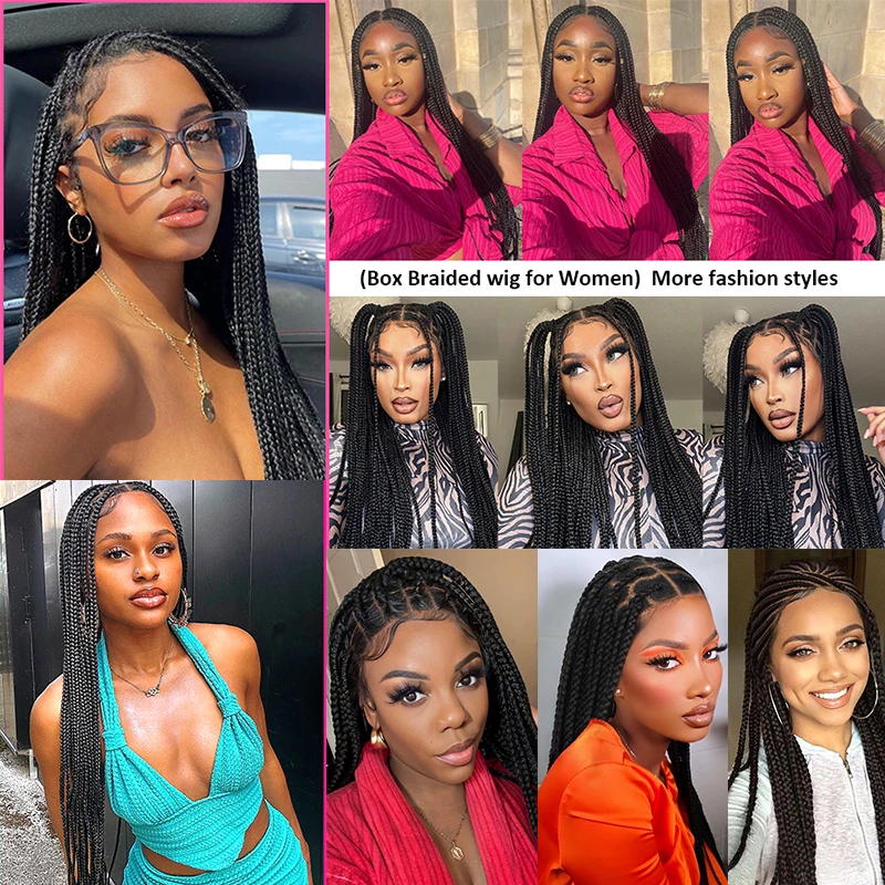 African Braids Wigs 13X4 Lace Front Braids Wig With Baby Hair Synthetic Wigs 34 Inches Black Knotless Box Braids Wig For Women