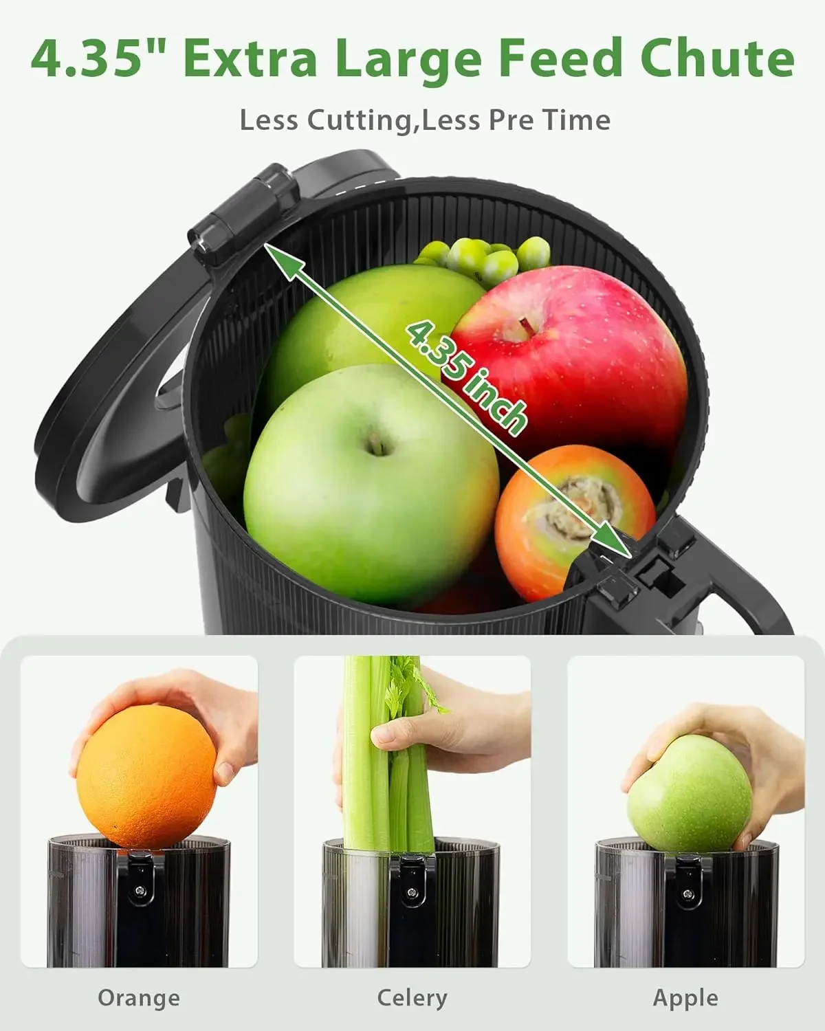 Cold Press Juicer, Masticating Juicer with 4.35" Wide Mouth, Whole Fruit juicer, Juicer Machines vegetable and fruit, Easy t