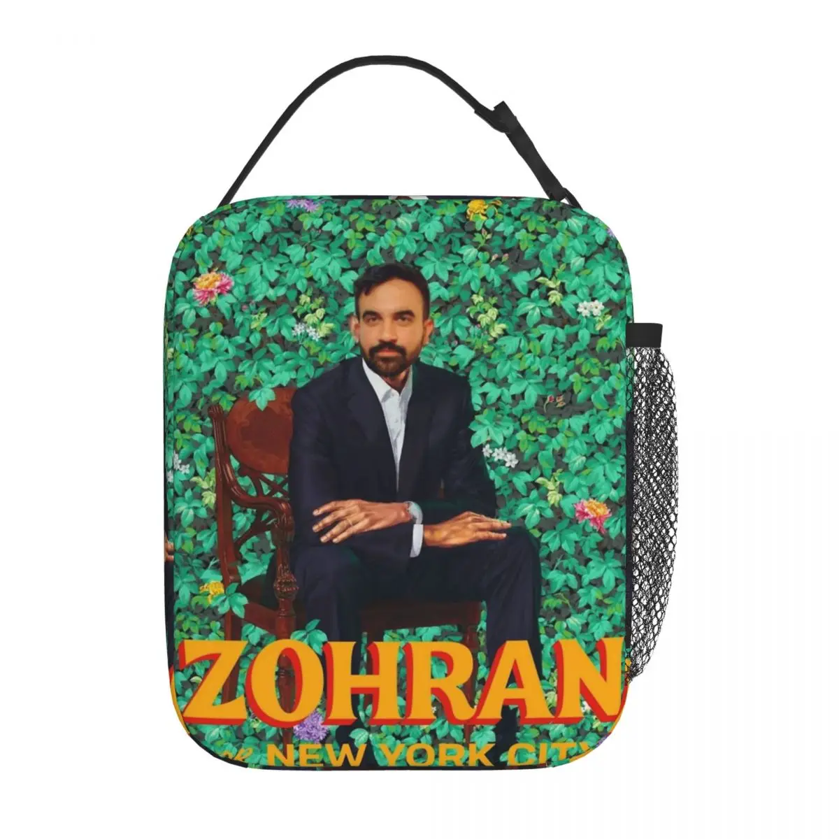 Zohran For NYC Retrato Bolsas de almuerzo aisladas Contenedor de comida térmica Mamdani Bolsa de almuerzo portátil para hombres y mujeres Viajes de oficina
