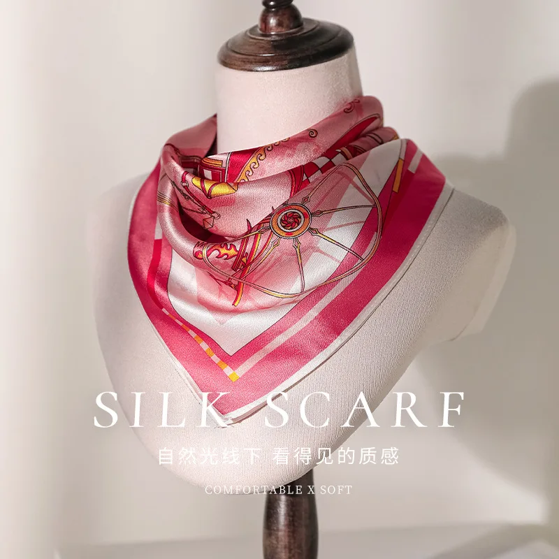 100% Seidenschal für Damen, Hijab, Haarband, Modische Schals, Bandana, Luxusmarken-Kopftuch, Halstuch – Detail 2