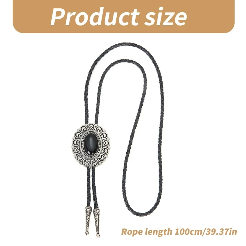 Moon Edge Stone Pendant Western Bolo Tie Artificial Leather Rope Necktie Necklace Shirt Collar Chain Jewelry Neckwear