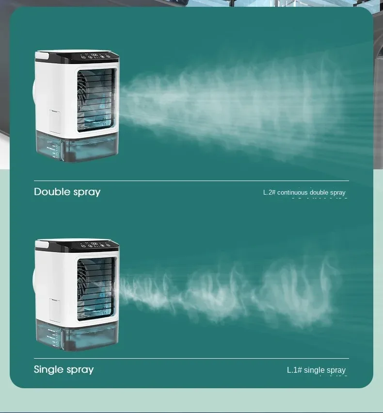 Aire Acondicionado Portátil para el Hogar, Ventilador de Escritorio con Doble Atomización Ultrasónica, 3 Velocidades, co