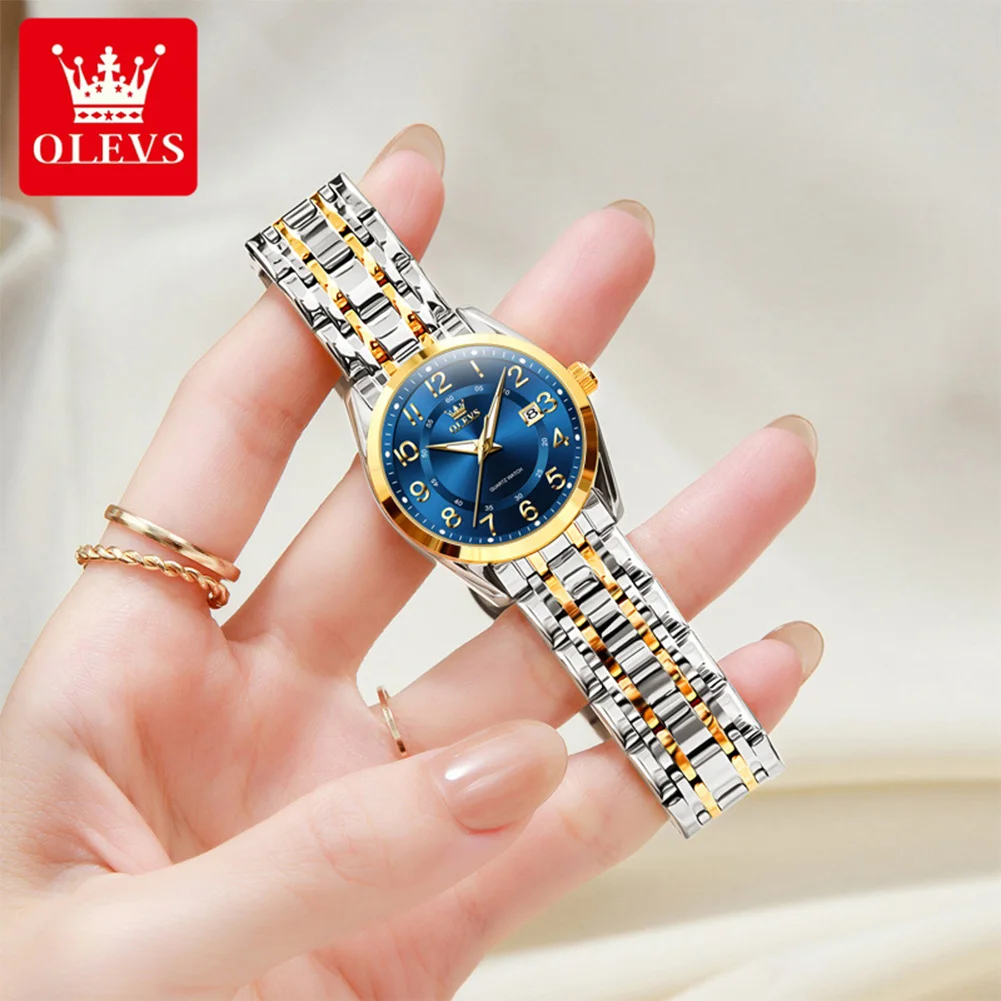 OLEVS Brand Luxury Quartz Watch for Women Stainless Steel Waterproof Lumious Calendar Elegant Ladies Original Wristwatches Women