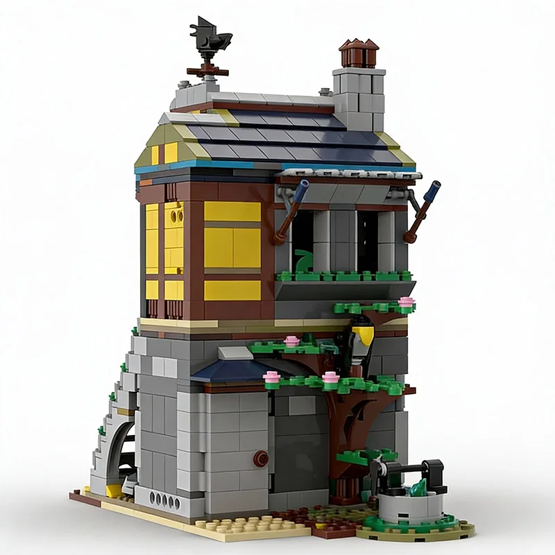 Set di Costruzioni da 1051 Pezzi, Casa del Commerciante Medievale MOC, Blocchi Modulari Personalizzabili, Giocattolo Tecnologico Popolare Fai-da-Te, Regalo per Festival