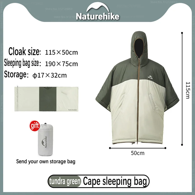 Naturehike Outdoor Thermal Wearable Sleeping Bag Camping Hiking 2 In 1 Warm Hooded Cloak Lightweight Waterproof Sleeping Bag