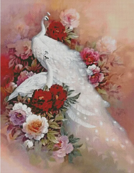 Peacocks on Peonies Fower 18CT 14CT Canvas Unprinted Top Quality Cross Stitch Kits Embroidery DIY Handmade Needlework Home Decor