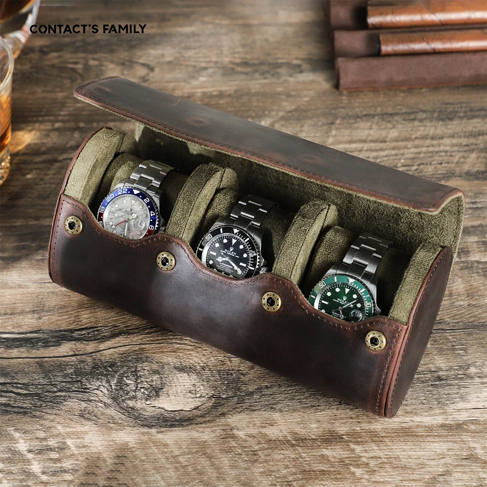 

Vintage Genuine Leather 1/2/3/4/6/8 Slot Watch Roll Travel Case Portable Watch Display Case Watch Storage Organizer Box Men Gift