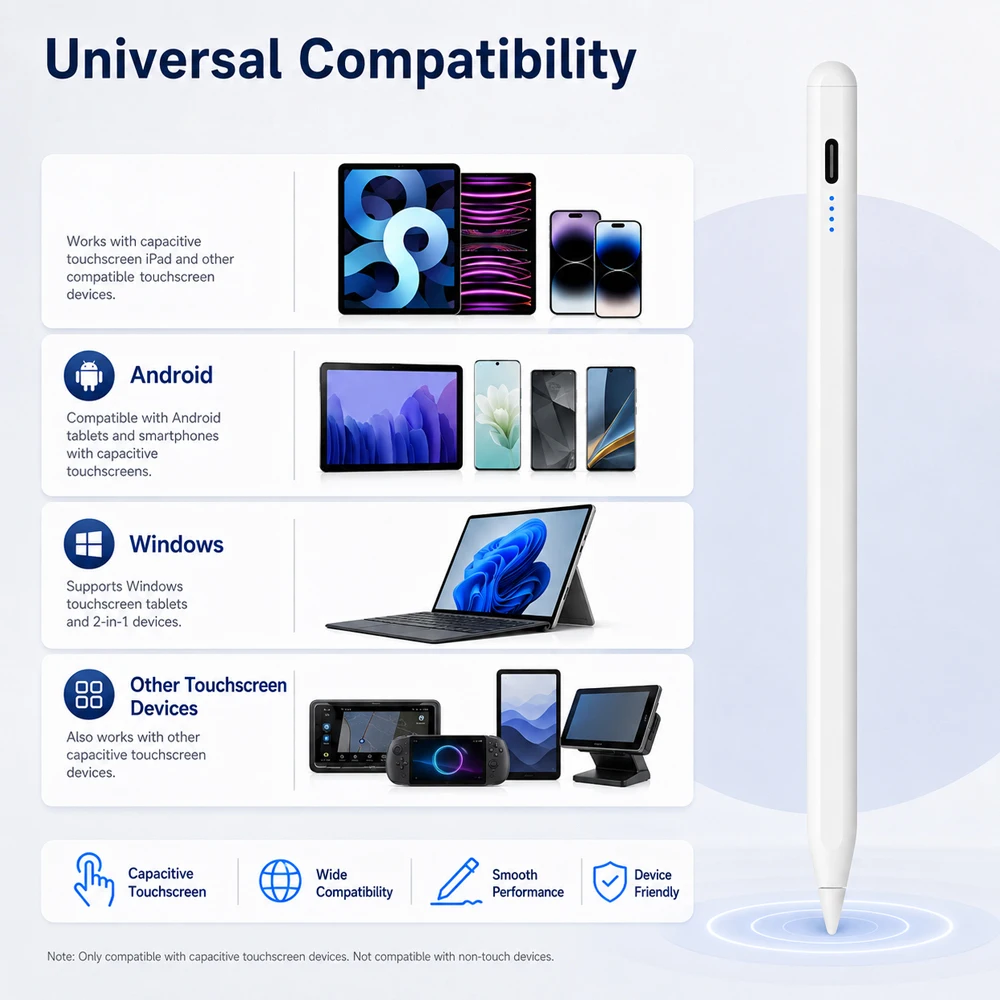 Drawing Magnetic Capacitive Stylus Pen No Bluetooth 4 LED Indicator for iOS Android Windows Phones Tablets Glove & Tips Students - view 2
