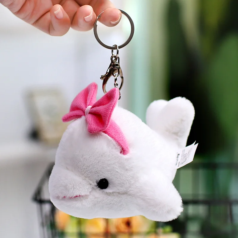 12cm Blue Shark Dolphin Seal Killer Whale Keychain Pendant Doll Stuffed Plush Toy Kids Gift Cartoon Small Mini Marine Animal