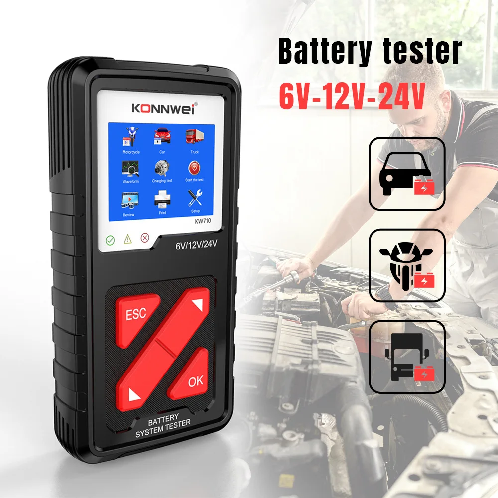 KONNWEI KW710 Car Battery Tester 6V/12V/24V 100-2000CCA Battery Load Tester Charging Diagnostic Tool/KW208/KW510/KW310/KW850