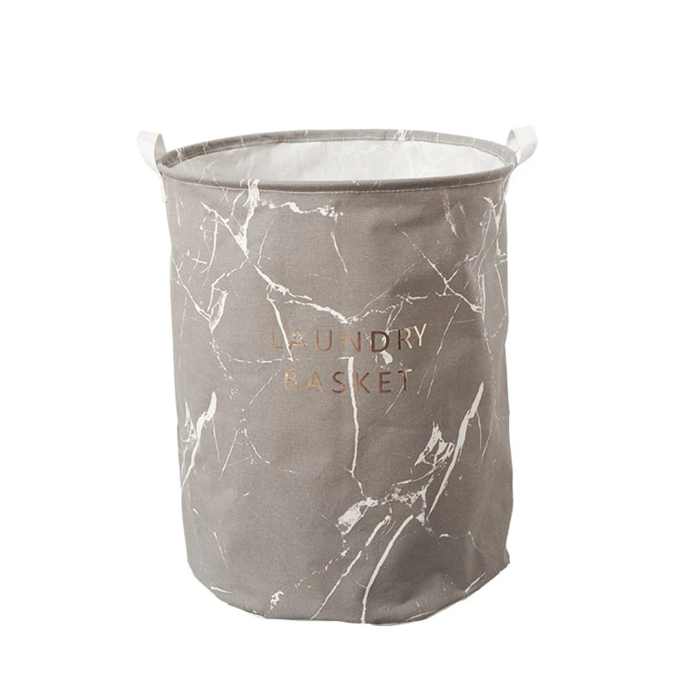 

Folding Laundry Basket Marble Pattern Premium Cotton Linen Fabric Grey Stackable Lightweight Organizing Basket For Home Use