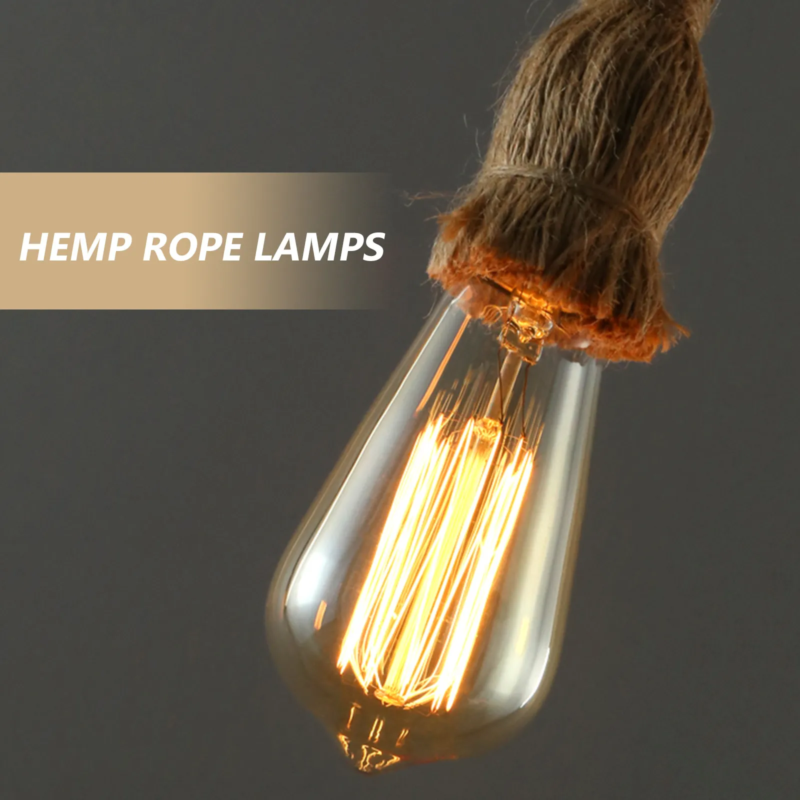 

1Pcs Vintage Rope Pendant Light Kit Industrial Hemp Cord Hanging Lamp Fixture for Bedroom Living Room Restaurant Corridor