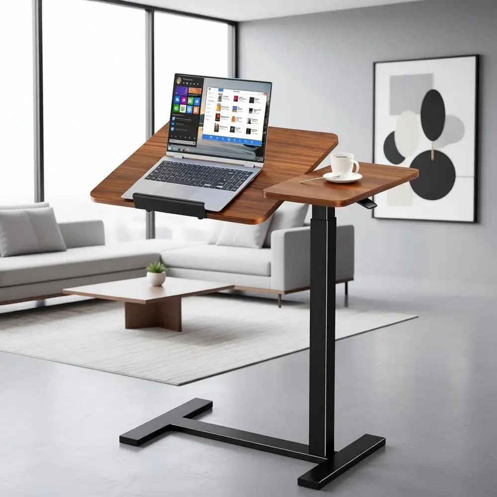 

Регулируемый по высоте передвижной стол для ноутбука на колесиках, портативная подставка для компьютера для дома или офиса, коричневый