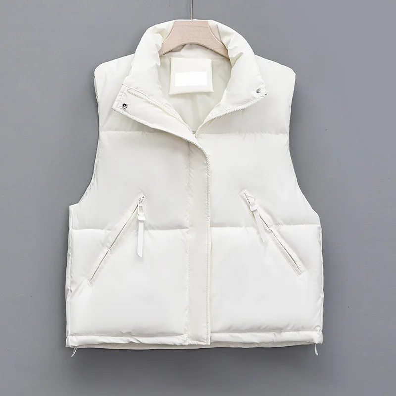 Autumn Winter Vests Cropped Jacket Women Cotton-padded Vest Sleeveless Cardigan Warm Streetwear Zipper Tank Tops Outerwear Coats