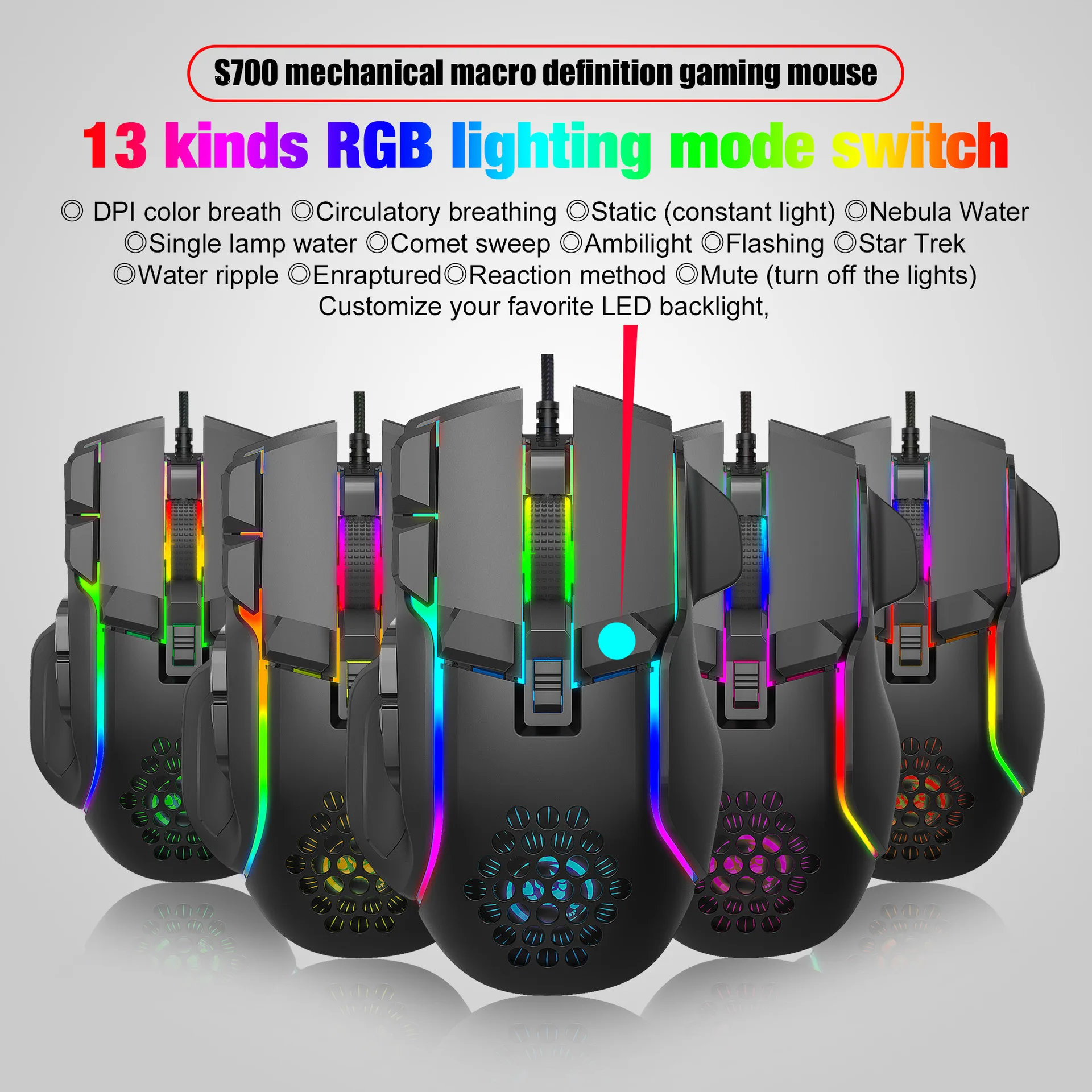 

10 Buttons 12800 DPI USB Gaming Mechanical Mouse RGB Backlit Computer Gamer Programmable Wired Mice For Laptop PC Desktop