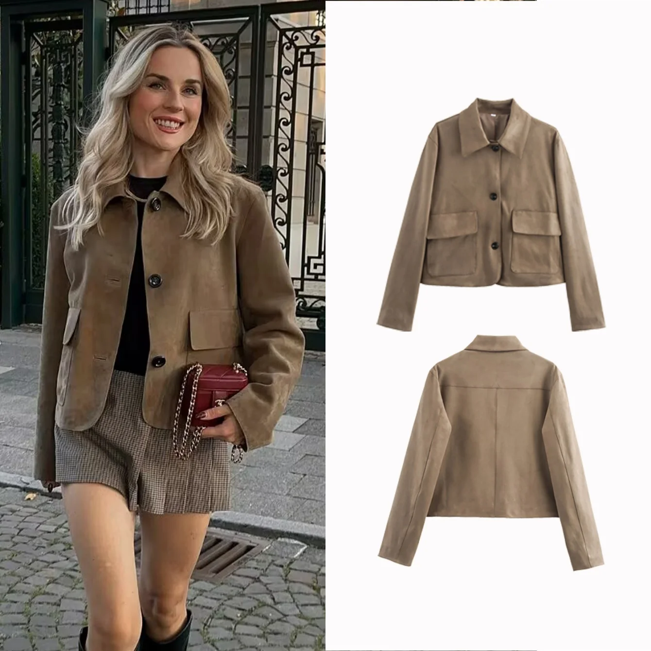 

Осень 2024, женская кожаная куртка, модные женские куртки с длинным рукавом, повседневные женские пальто с отложным воротником и карманами, женское пальто