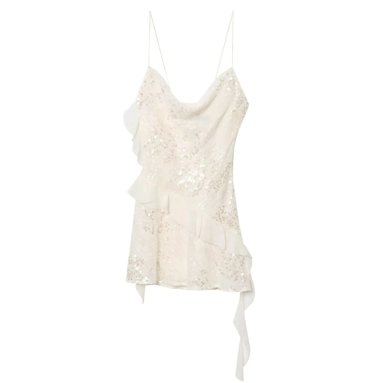 Abito da donna sexy chic Solid Cami Backless Paillettes a strati Mini abito corto Moda 2025 Autunno Evening Club Party Dress