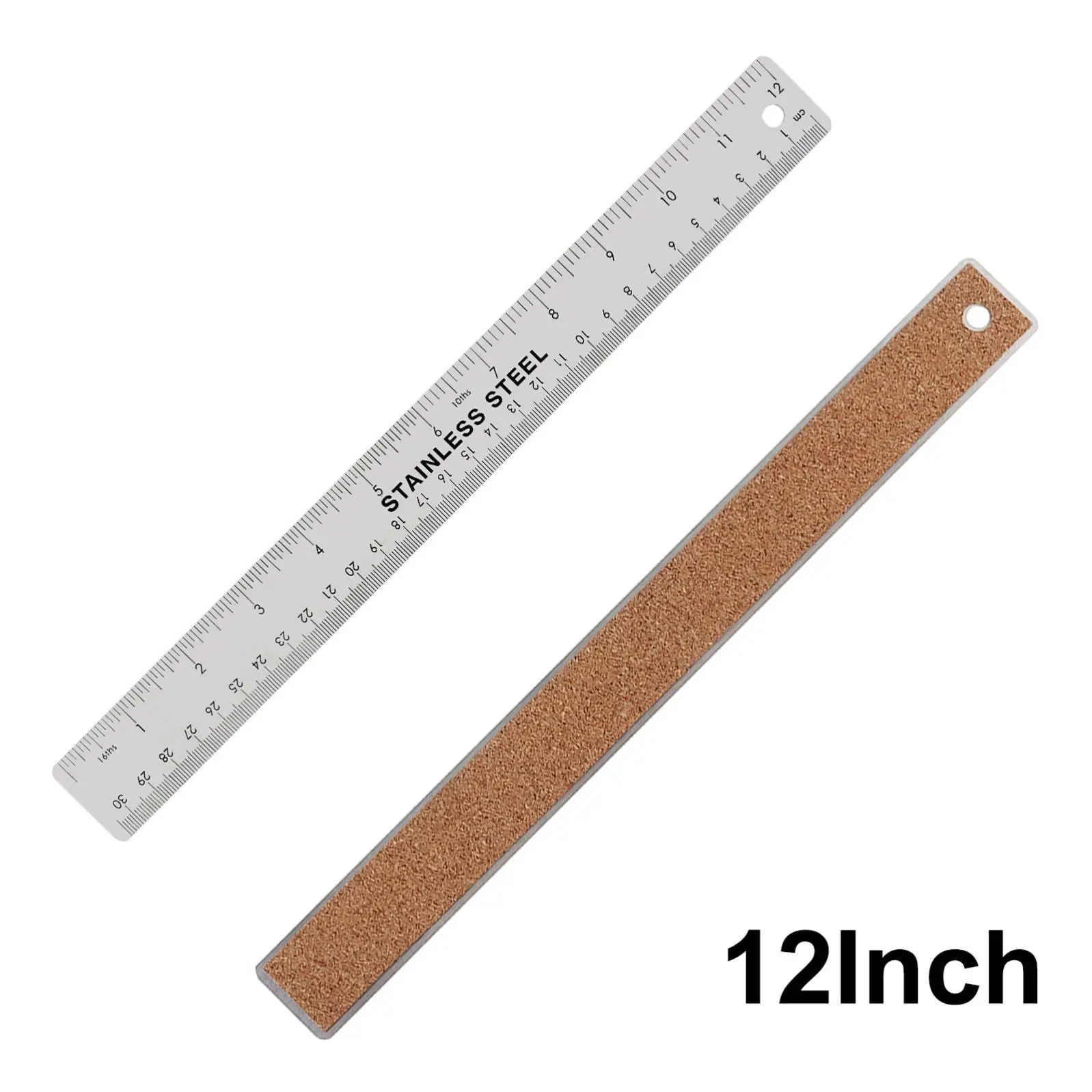 6/12/18 Zoll Optionaler Edelstahl-Metall-Lineal mit Korkrückseite, Zoll- und Zentimeter-Rutschfeste Lineale, Messwerkzeuge – Detail 7