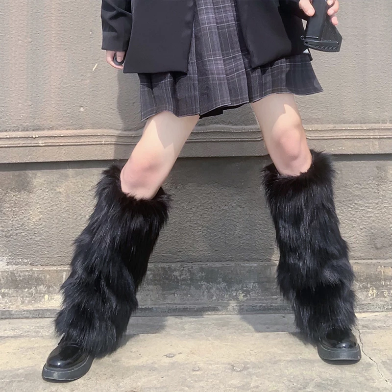 1 Pair Women Soft Faux Fur Leg Warmers Fluffy Cozy Boot Covers for JK Lolita Punk Harajuku Fall Winter Stockings Girls Gift