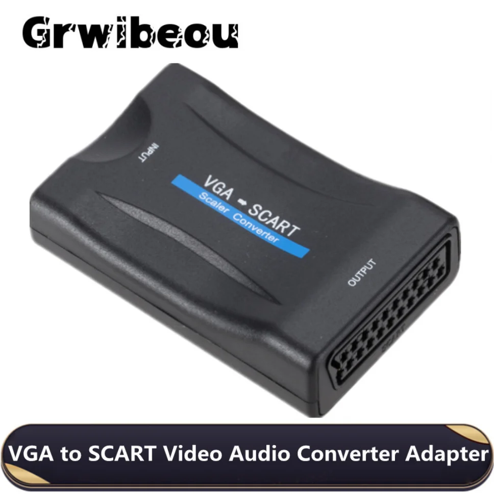 Adapter konwerter wideo-audio VGA do SCART ze zdalnym kablem kontrola mocy cyfrowa Audio TV wideo konwerter sygnału dla DVD Box