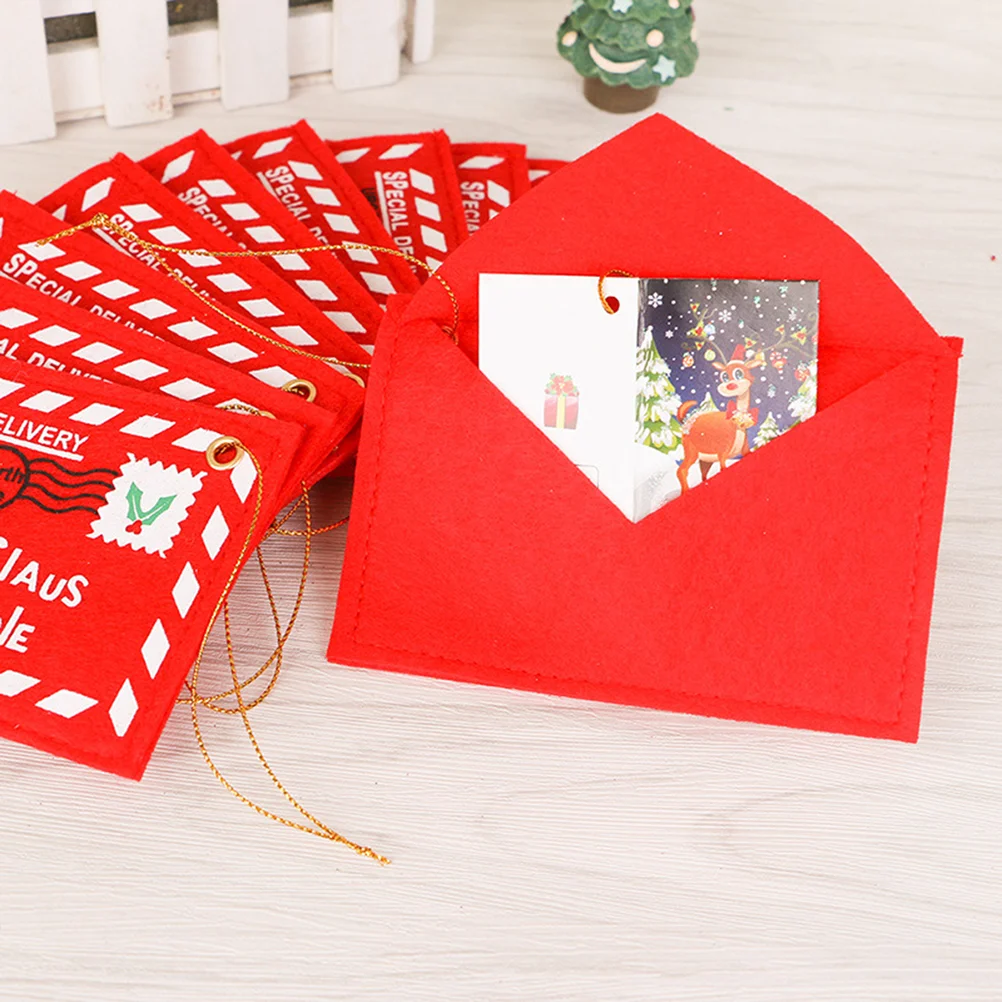 10 Pcs Christmas Ornament Envelopes Gift Bag Candy Personalized Storage Santa Claus Red Felt