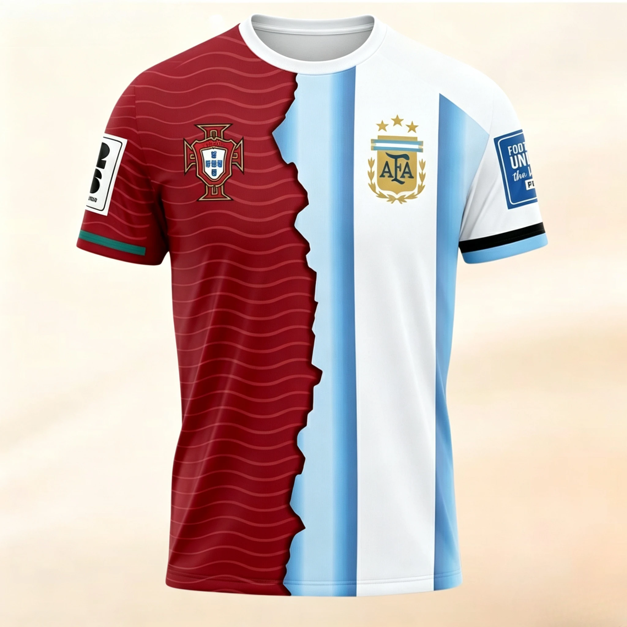 2026 Messi Ronaldo Retirement Commemorative Jersey Football Stars Fusion Design Argentina Portugal Fan Souvenir Sports T‑Shirt