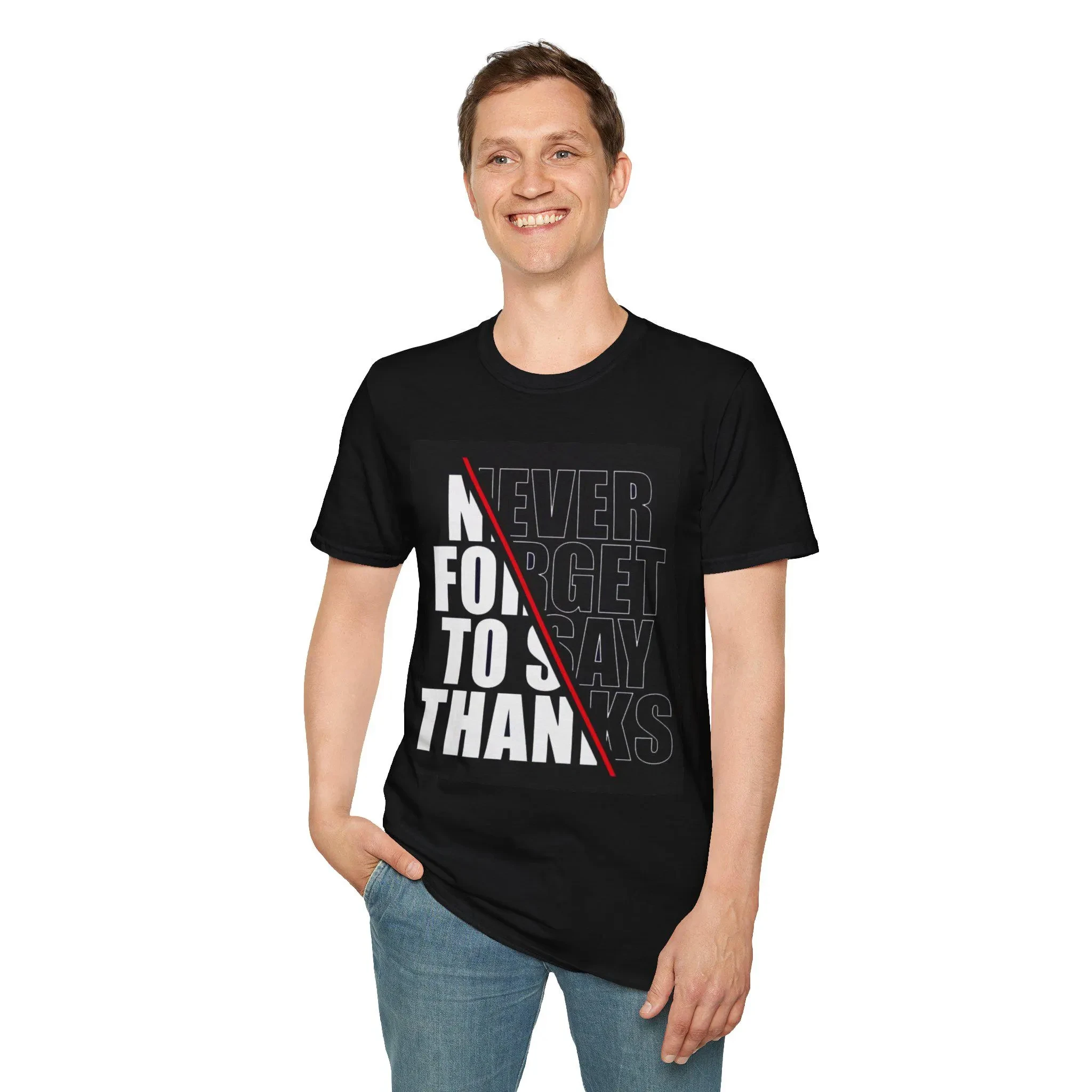 Daily Casual Fashion Outfits - Never Forget To Say Thank You! T-shirt，With Grateful Font Design, Suitable for Both Men and Women